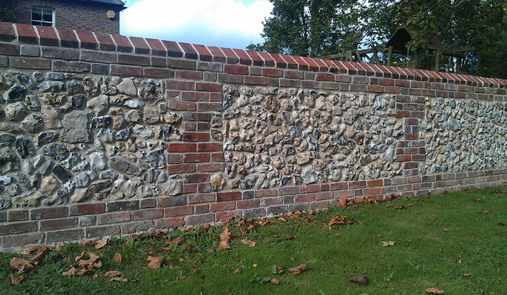 Garden wall random flint panels